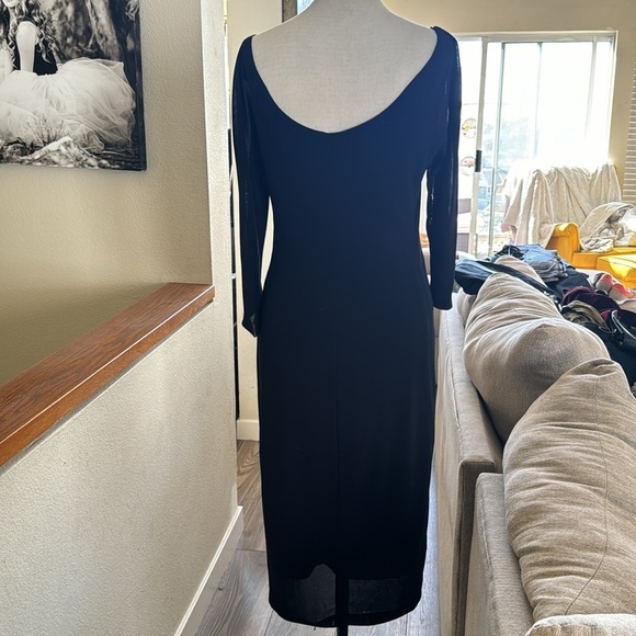 Vintage dark blue almost black midi dress 3/4 sleeve length chic Dress timeless - Picture 3 of 16